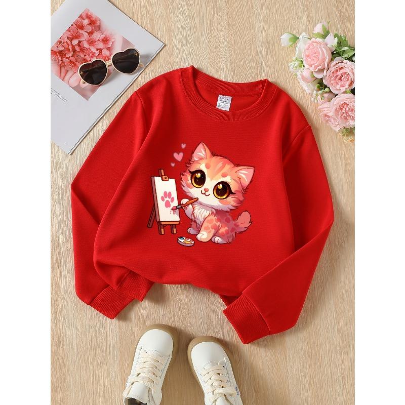 European sizes Kids' Casual Sweatshirt Printed Round Neck Pullover, Kids' Fashion Sweatshirt Featuring Adorable Animal Prints, Casual Comfortable