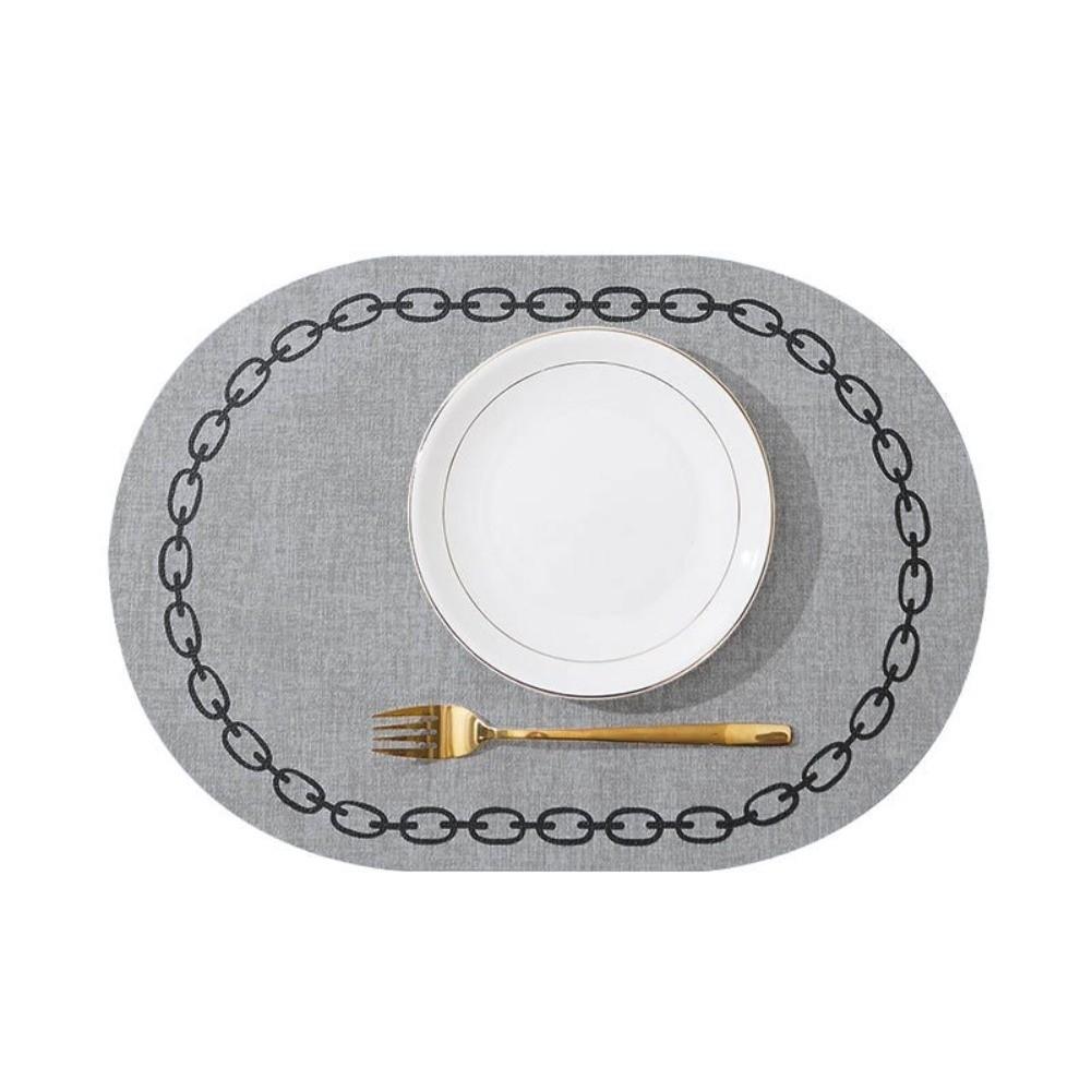 Durable Chain-printed Oval Placemats Oval Shape Leather Waterproof Placemat Washable Waterproof Heat Resistant Pad Kitchen