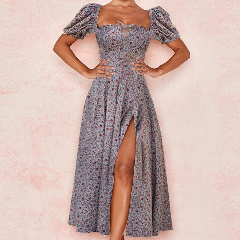 IELGY New Women's Dress With Small Fresh Floral Split Ends