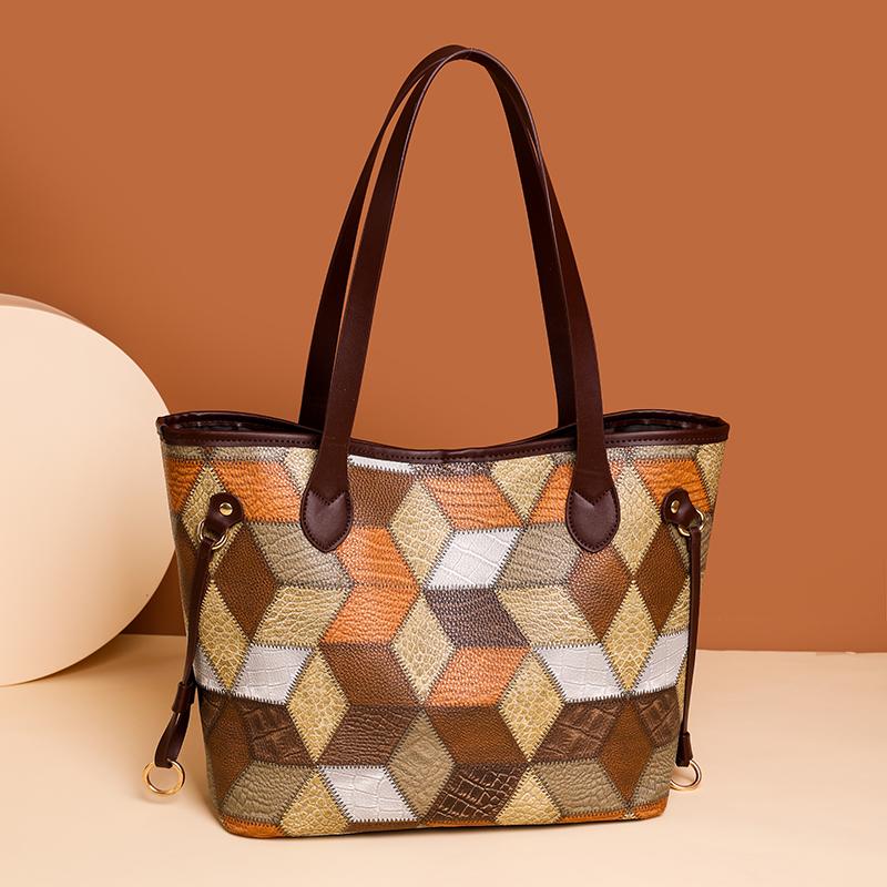 2pcs Geometric Pattern Tote Bag Set, Fashion Shoulder Bag, Women's Large Handbag With Clutch Coin Purse
