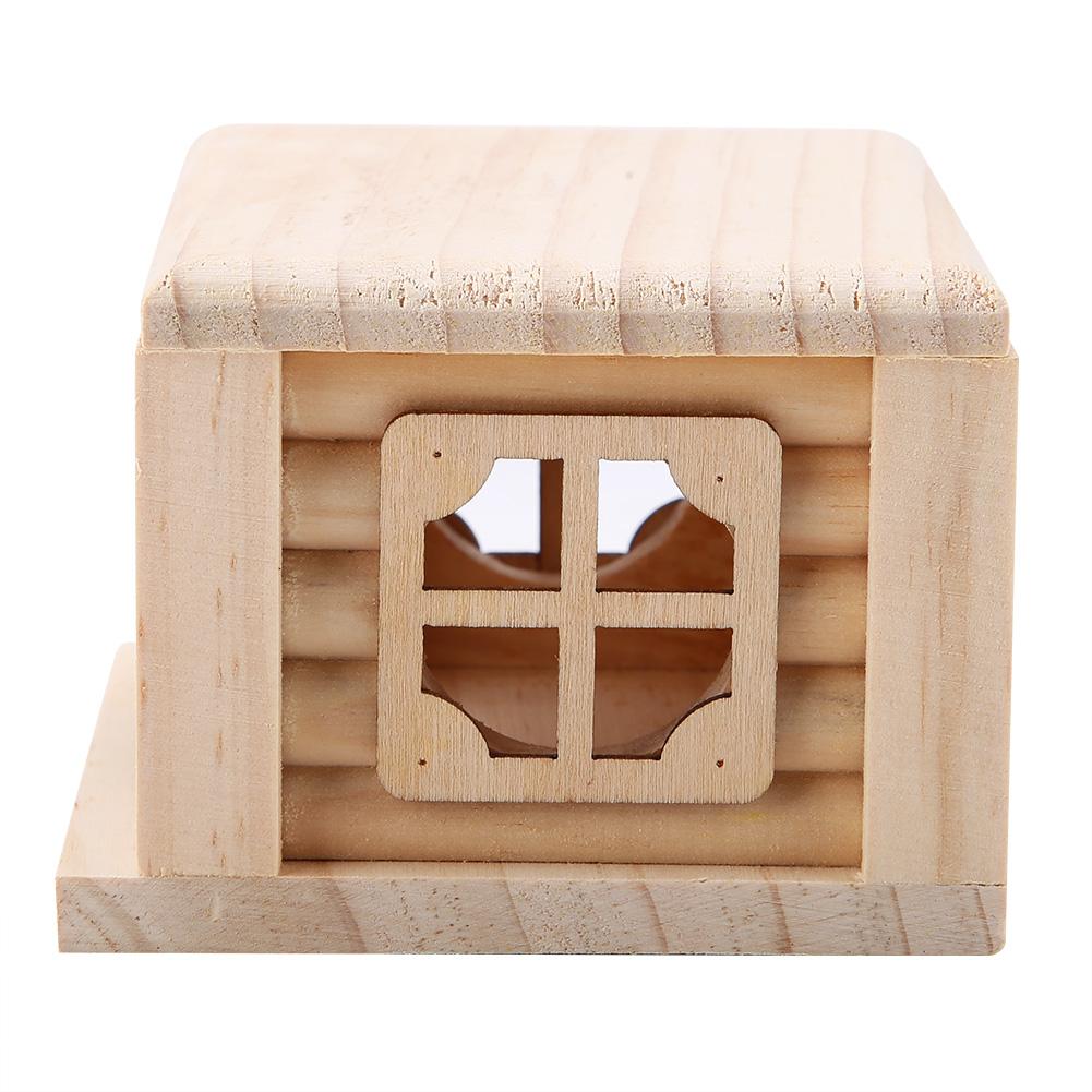 1Pc Natural Wooden Hamster House Flat Top Cabin Rat Hut Mouse Cage for Small Pet Toys