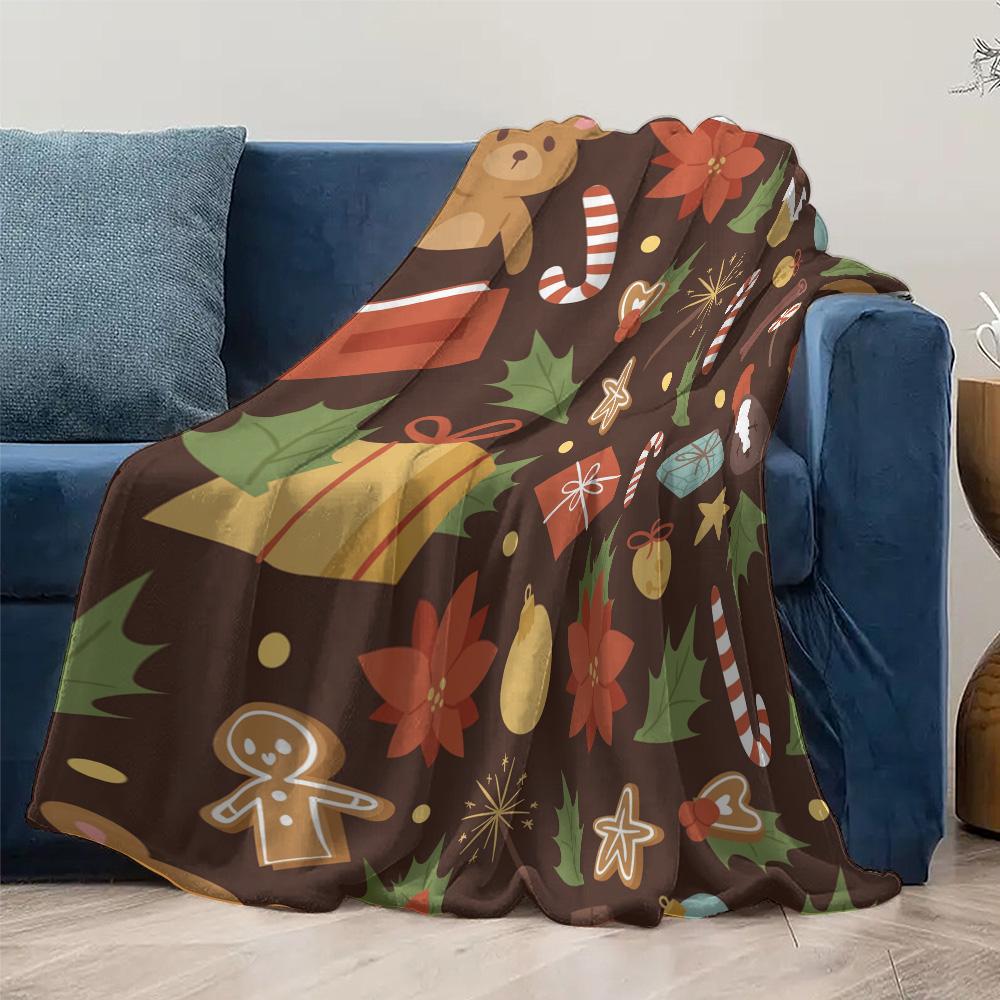 Festive Christmas Throw Blanket Cozy Flannel Reversible Holiday Quilt Home Decor Gift for Women Men Kids Dorm Room