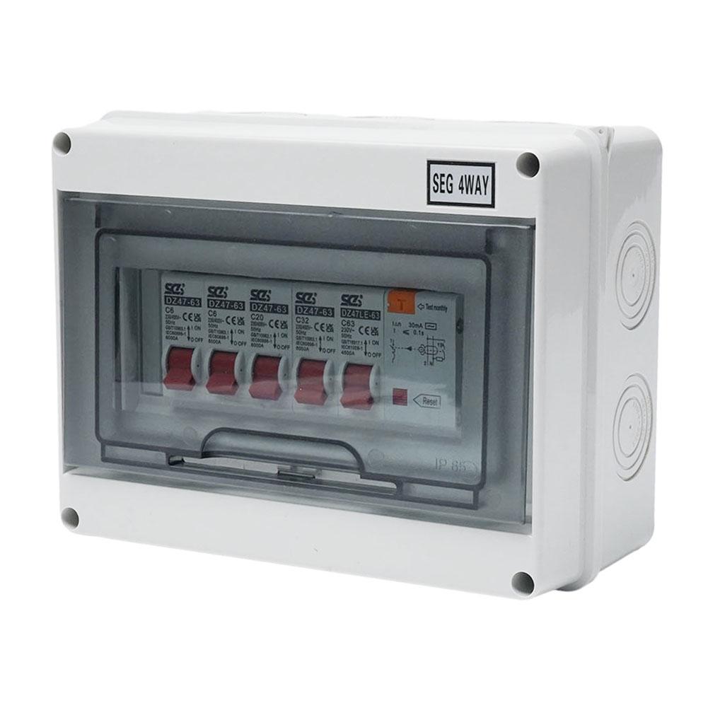 Easy To Install IP65 Protective Cover Garage Shed Camper Van Caravan Consumer Unit Fuse Box with RCD and 4 X MCB