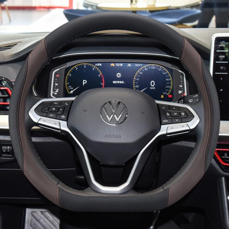 Univerzálny tenký kryt volantu z pravej kože pre VW Polo Plus, priemer 38 cm, športový štýl, pre všetky ročné obdobia