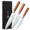 [2026 New Model] PAUDIN Kitchen Knife Set of 3: Santoku Knife, Chef's Knife, Paring Knife, 5Cr15MoV High Carbon Stainless Steel, Natural Wood Handle,