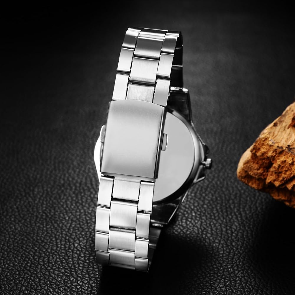 Men's Analog Waterproof Watch Stainless Steel Band Simple Stylish Silver Accessory