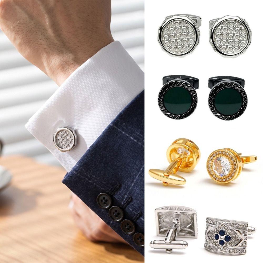 1/2 pair High-End Crystal French Shirt Cuff Buttons Classic Plated Cuff Links Banquet