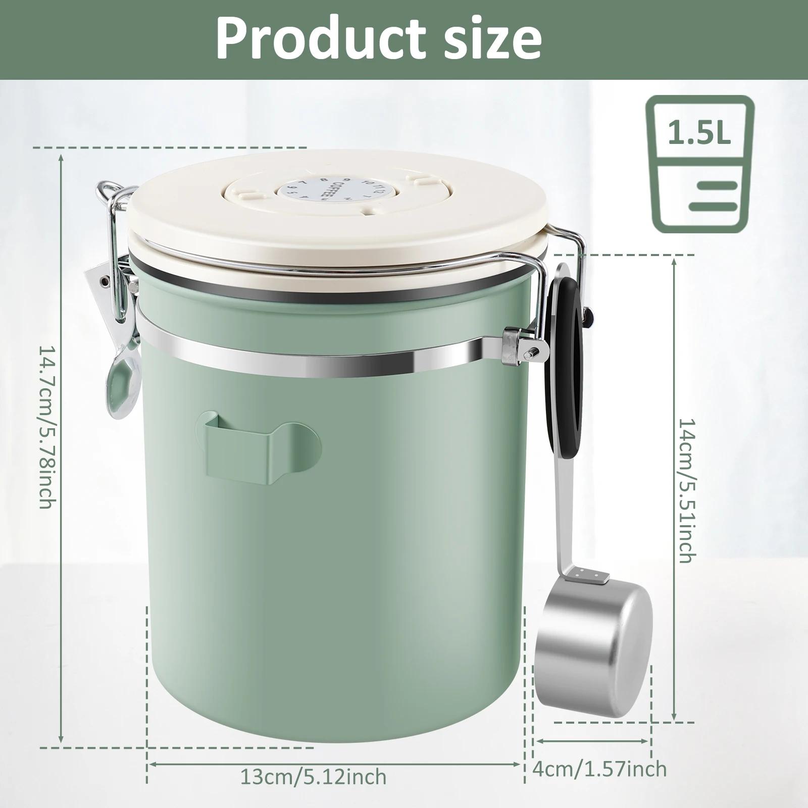 Герметичная кухонная емкость для хранения из нержавеющей стали 304 – вакуумный пищевой контейнер для кофейных зерен, чая, круп, конфет и многого другого 14x13cm мятный зеленый