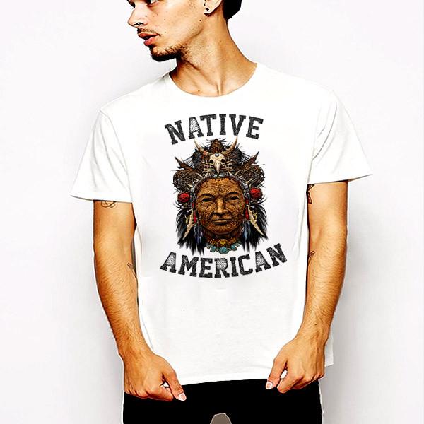 Native American Indian T-Shirt Chief Warrior Skull Western Tomahawk cotton tee S