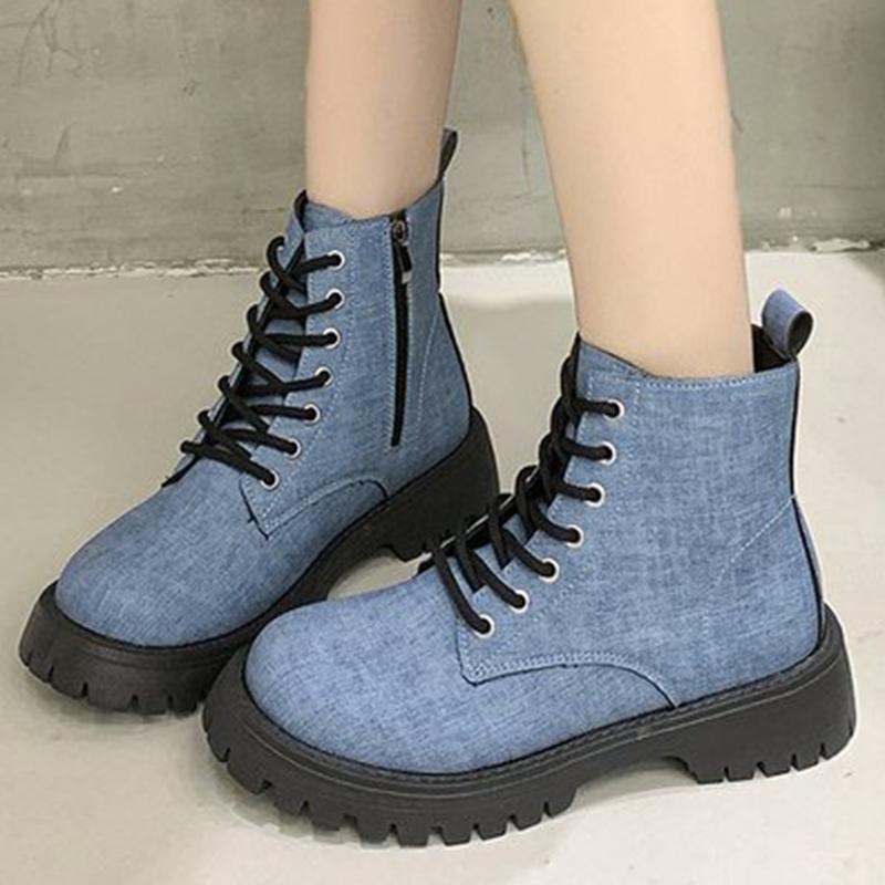 Fashion British Style Plus Size 35-43 Platform Boots Women Spring Autumn Zipper Up High Top Ankle Boots for Woman Solid Color Botas Lady
