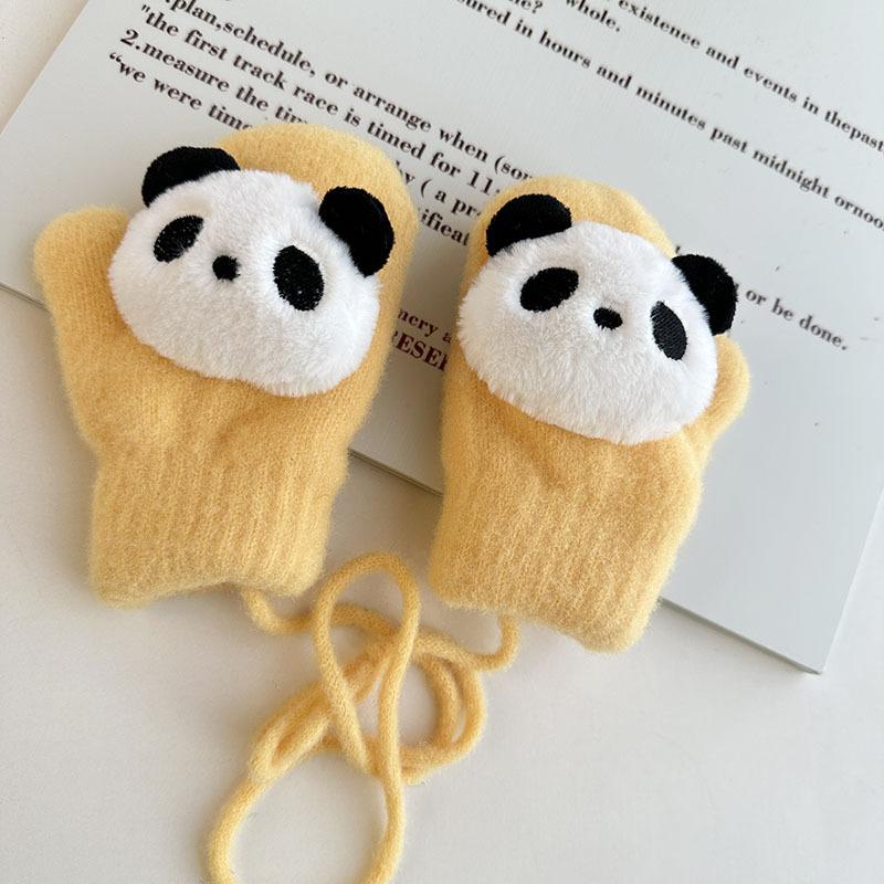 Children's Gloves Autumn and Winter Cartoon Cute Velvet Finger Korean Style Halter Neck Knitted Warm Velvet Thickened Baby Gloves