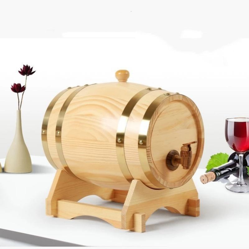 JUSTINLAU 1.5/3L Wine Barrel Wooden Whiskey Barrel with Stand&Bung&Spigot Whiskey Barrel Dispenser for Cocktail Barrel Storage