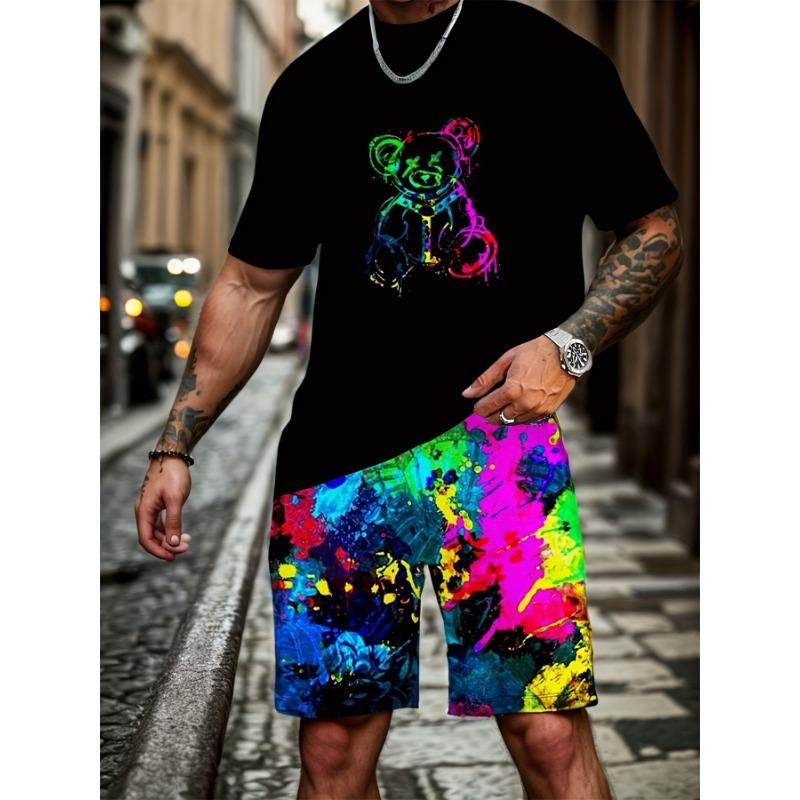 Men s Printed Short Sleeve Shorts Lounge Suit S