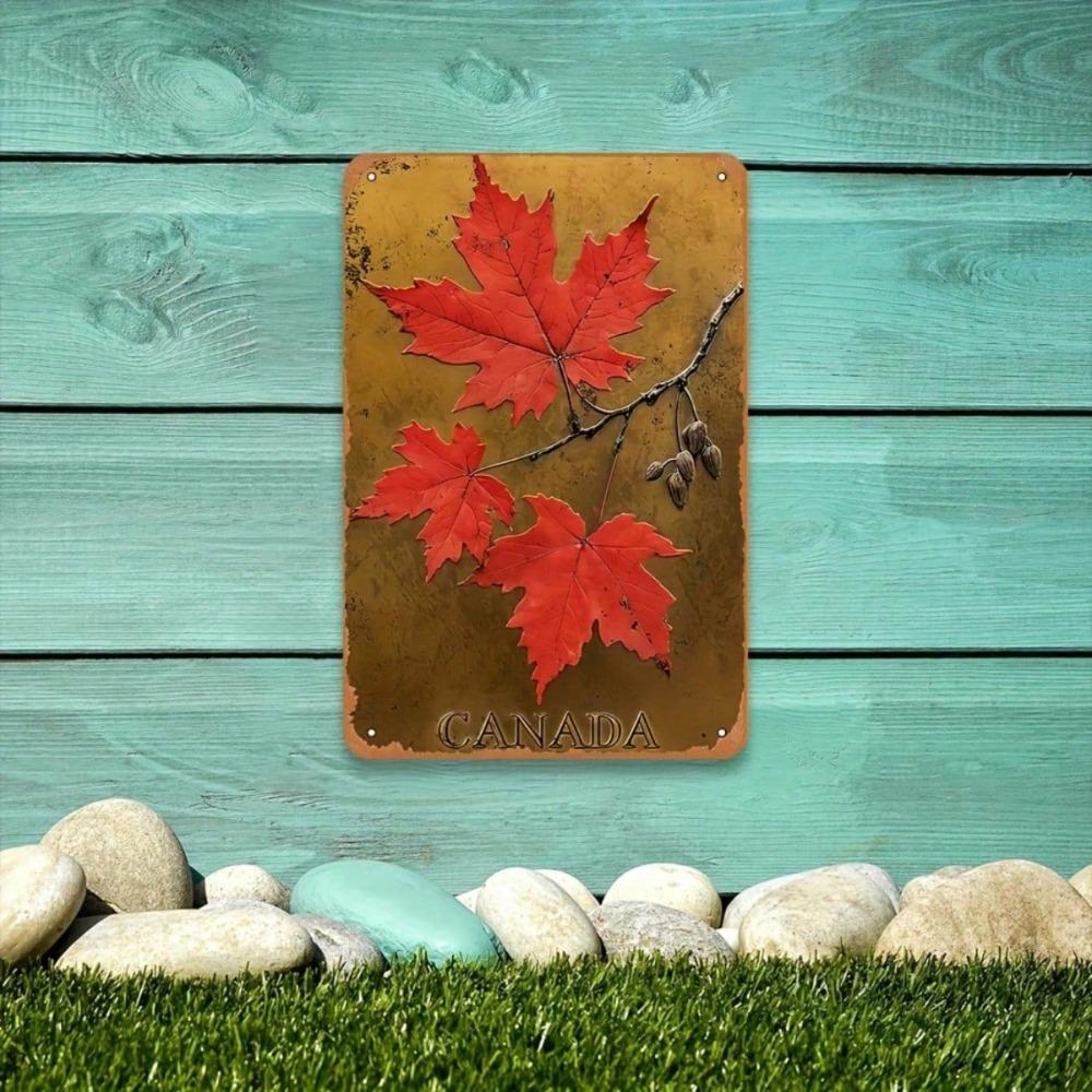 Vintage Canadian Maple Leaf Metal Sign, Retro Wrought Iron Wall Art, 12x8 Inch Flat Plaque for Home Cafe Bar Garage