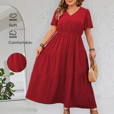 Women's Short-sleeved Dress for Spring and Summer, Casual and Loose, Large-sized V-neck Dress