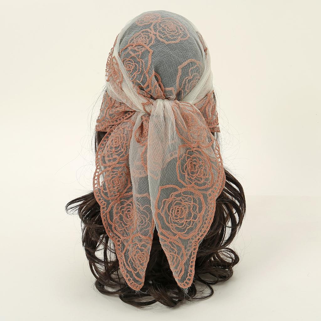 Embroidery Lace Muslim Hijab Square Scarf For Women Flower Headscarf Wrap Foulard Islam Turban Headband Bandana Headwear 80*80cm