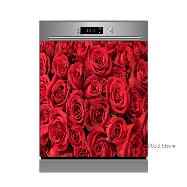Lotus White Rose Kitchen Dishwasher Door Sticker Home Furniture Renovation Waterproof Vinyl Wallpaper Buddha Flower Room Decor