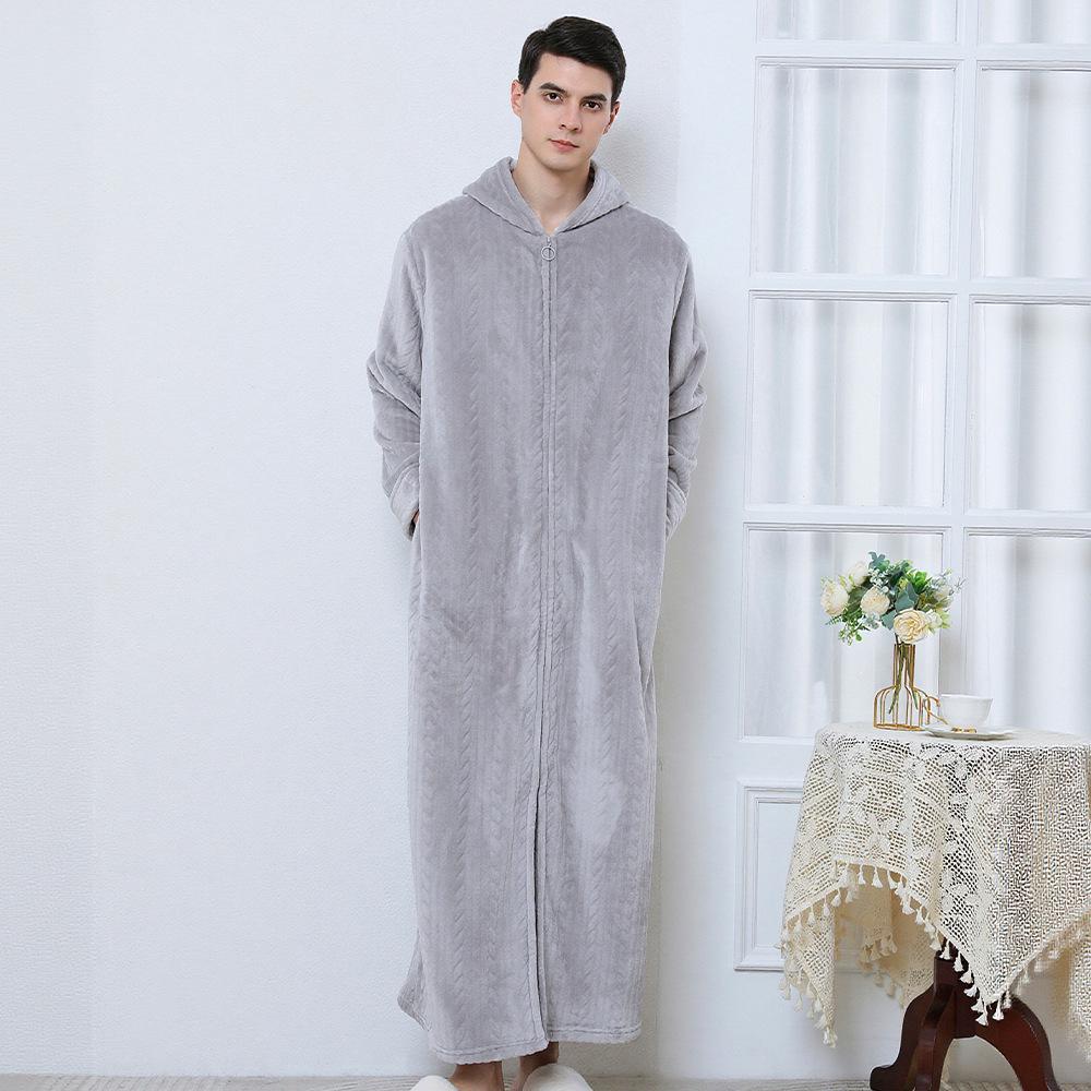 Winter Flannel Hooded Nightgown: Thick Coral Fleece, Long Sleeve, Plus Size, Ready Stock