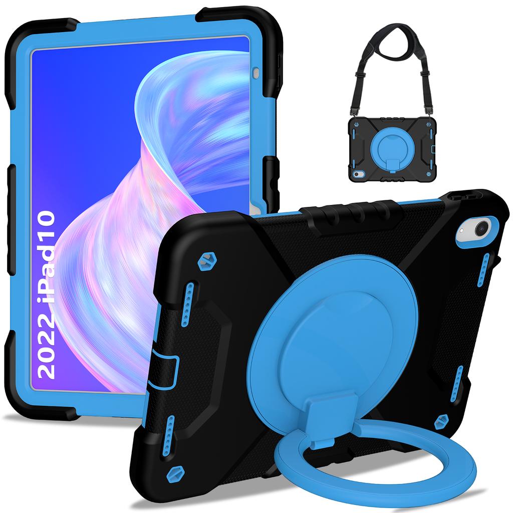 Rotatable Stand Armor Case for iPad A16 2025 11th 10.9 2022 10th Gen. Hybrid Cover With Handle Grip Shoulder Strap PC Silicone