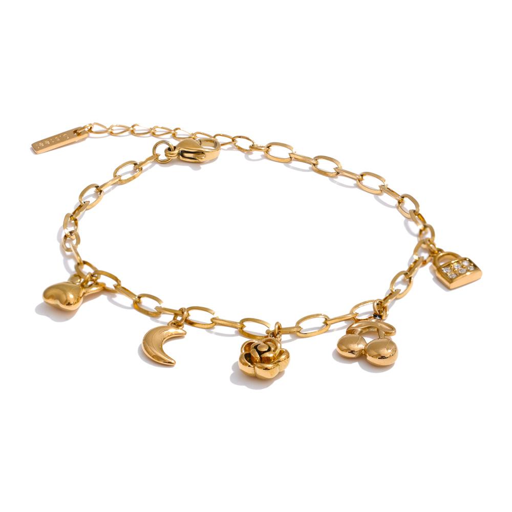 

Yhpup Trendy Stainless Steel Flower Cherry Moon Drop Chain Bracelet Bangle Waterproof Fashion Arrivals Wrist Jewelry 2025