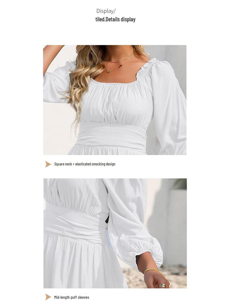 Elegant Spring-Summer Square Neck Ruffle A-line Dress