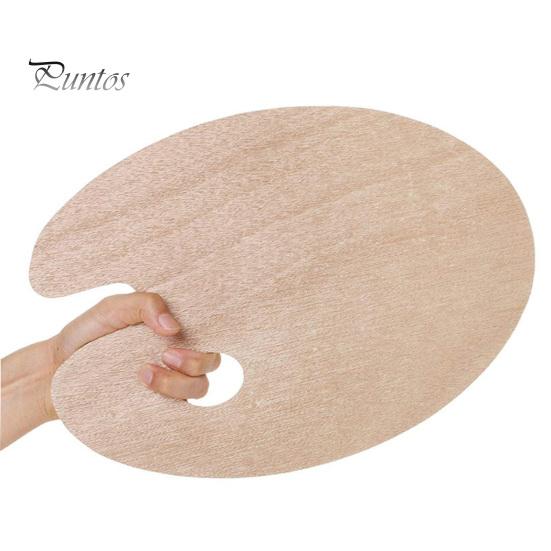 Artist Painting Tray Wooden Paint Palette with Thumb Hole for Oil, Acrylic, Ergonomic Watercolor Painting, Oval-Shaped Wood Art Artists Left