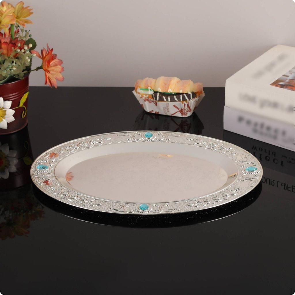 Blue Gem Tray European Style Oval Fruit Elegant Decorative Platter for Living Room