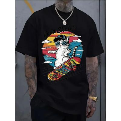 Taglie europee Camicia casual sportiva da uomo a maniche corte, motivo stampato 2D alla moda, elastica e confortevole