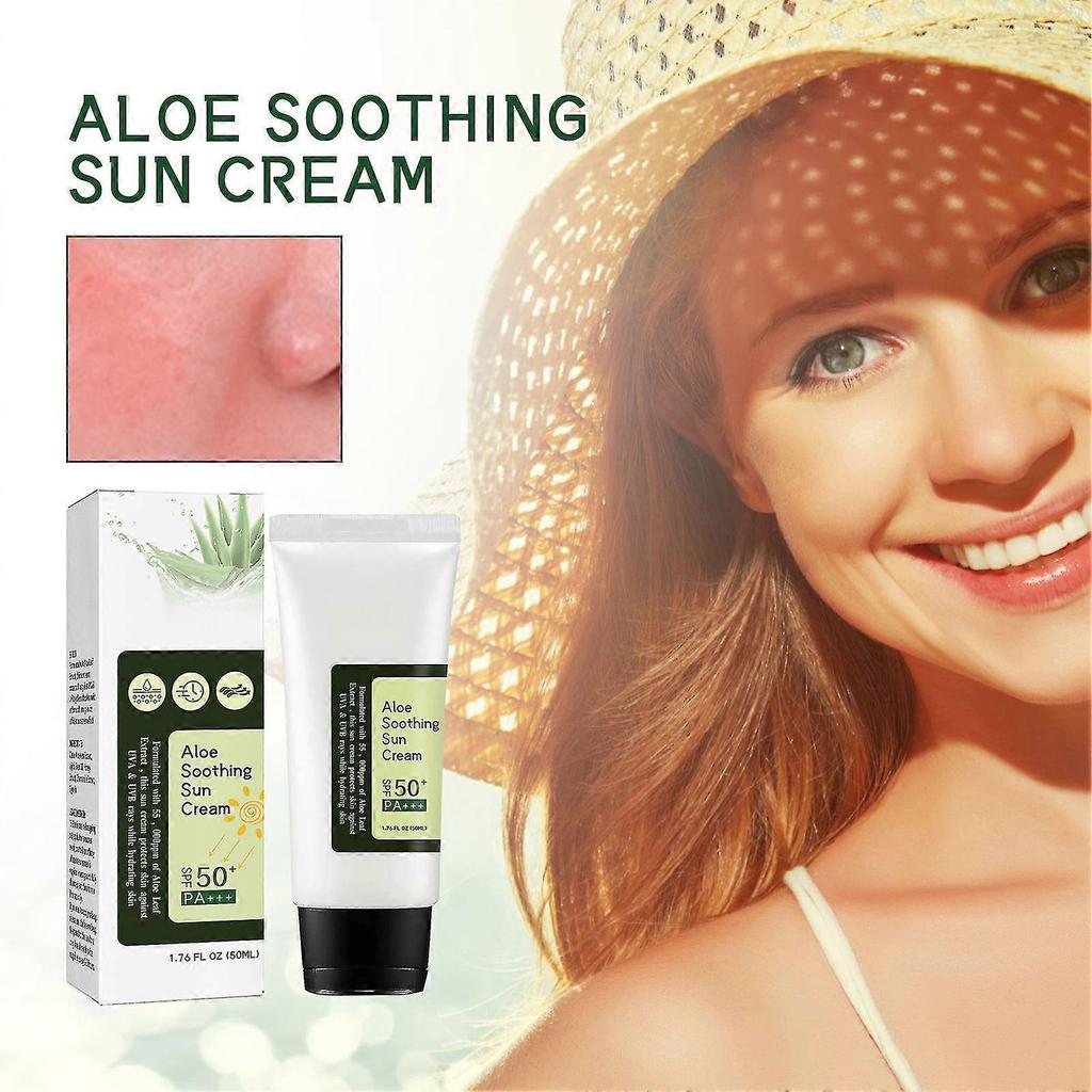Natural Aloe Vera Sunscreen SPF50+ - Aloe Soothing Sun Cream, Lightweight Waterproof Sunscreen For Avoiding Skin Damage From Ultraviolet Radiation
