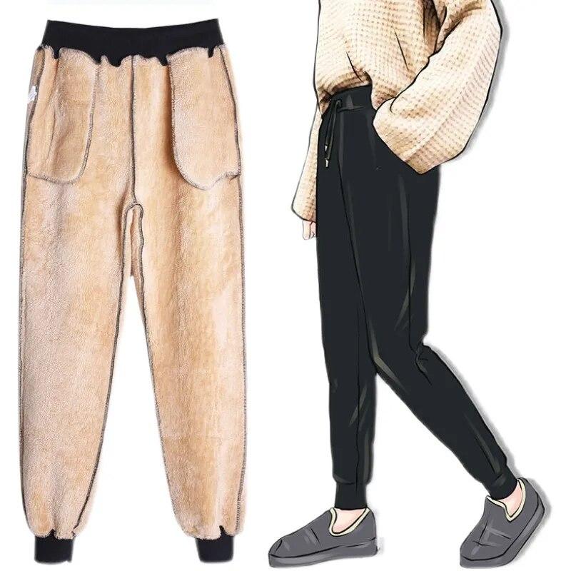Talvine mood Paks lambanahk kašmiir pikad püksid soojad naiste vabaaja puuvillased vabad Harlani püksid M-2XL šikid naiste püksid 29400