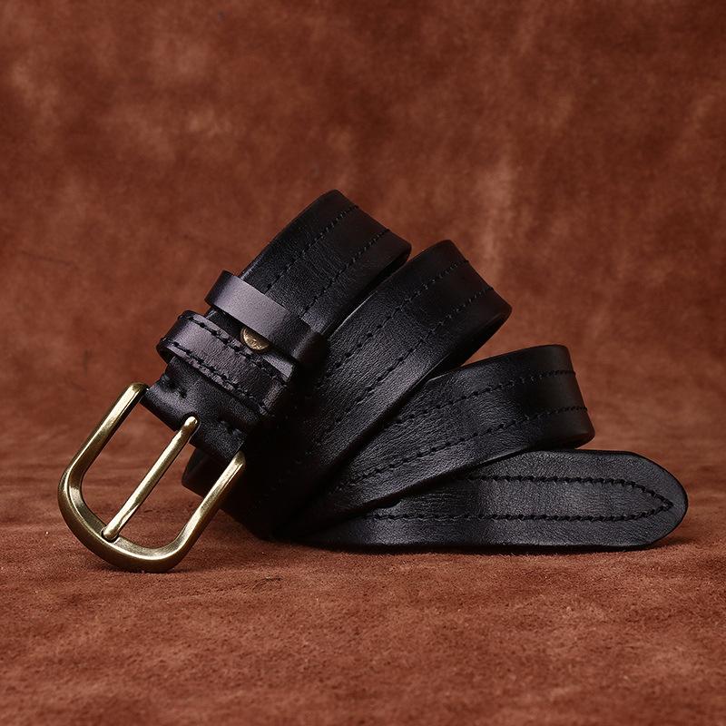Men's Belt Retro Rub Colored Distressed Genuine Cattlehide Leather Surface Casual Denim Overalls Belt