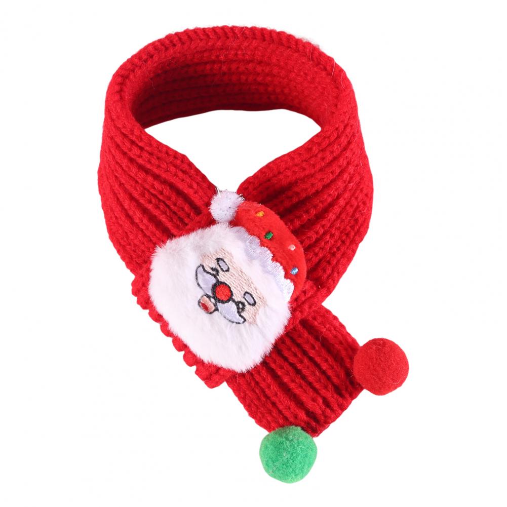 Santa Claus Pet Scarf Holiday Themed Pet Accessory Festive Christmas Pet Scarf Set with Knitted Cat Scarf Pompom for Holiday