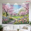 2D plane 1 cherry tree bright flowers sunny garden stone path butterflies. Suitable for living room of the room.
