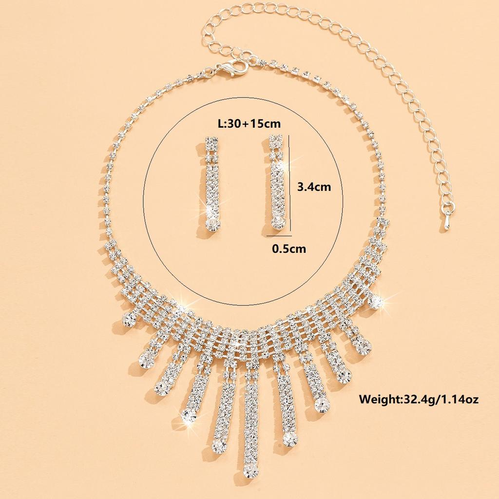 Women Chain Crystal Tassel Earrings Necklace Jewelry Set Wedding Banquet Party Holiday Gift