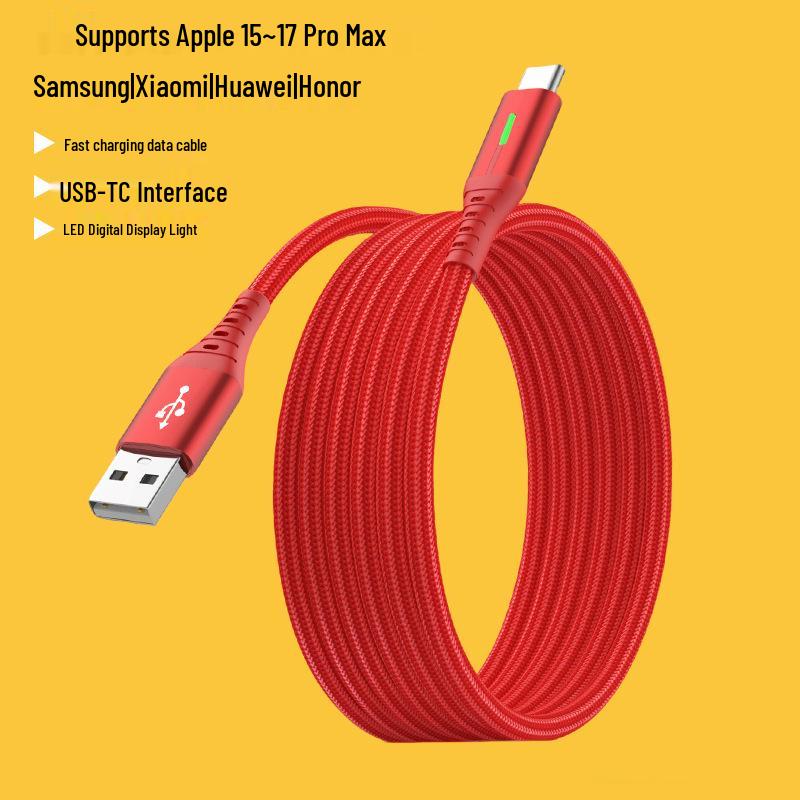 240W Dual USB-C Fast Charging Cable with LED Light for Apple, Android, Huawei Devices.