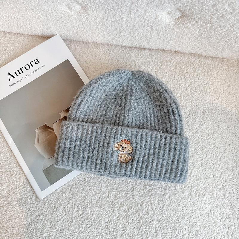 New West Highland Puppy Embroidered Woolen Hat Autumn and Winter Warm Ear Protection Hat Showing Face Small Knitted Woolen Hat for Women
