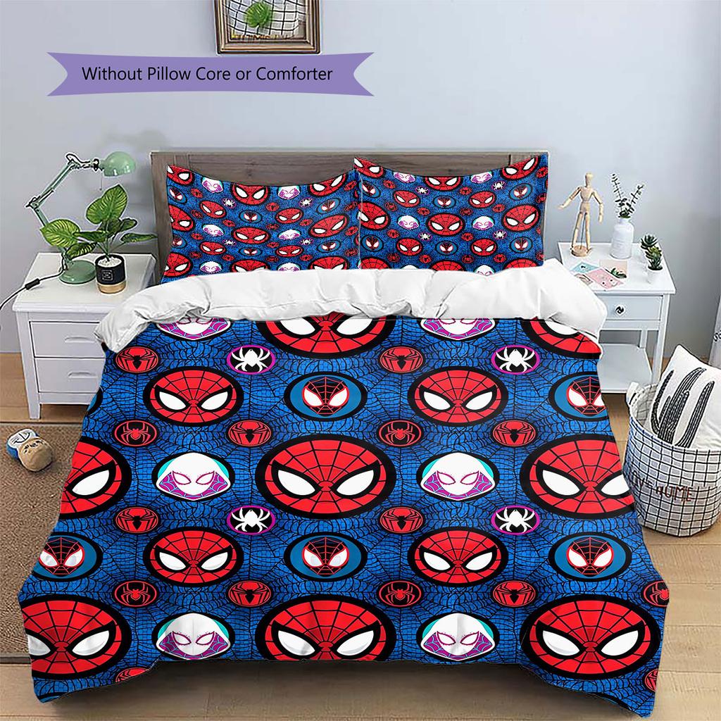 Superhero Series Spider-Man Cartoon Pattern Bedroom Three-piece Duvet Cover Bedding Set for Children.