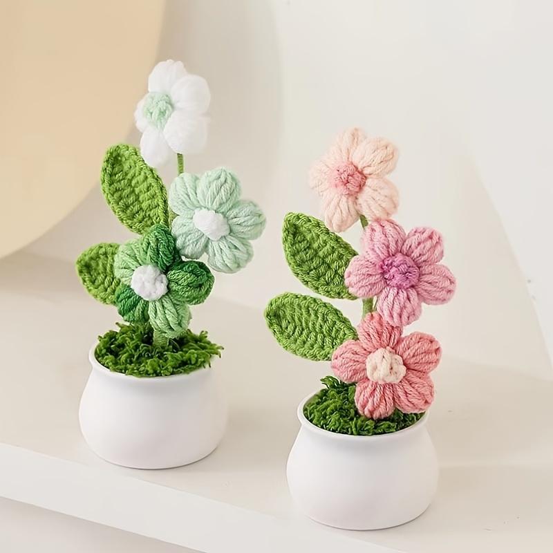 1Pcs Handmade Crochet Bonsai with Artificial Flowers Charming Knitted Flower Centerpiece, Suitable for Home Decor Perfect for Easter, Christmas
