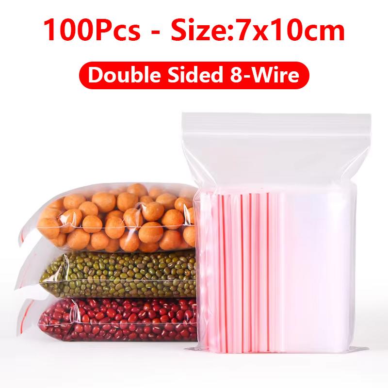 100Pcs Zip Lock Plastic Bags Reclosable Transparent Bag Vacuum Storage Bag Clear Bags Ziplock Food Storage Bags Thickness 0.08mm