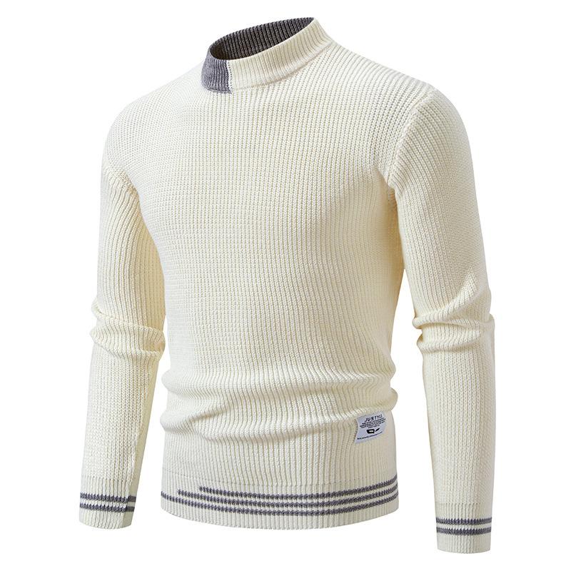 Herren Strickpullover mit hohem Kragen, gestreifter Freizeitpullover, Winter warmer Rollkragenpullover, modischer Rundhalspullover