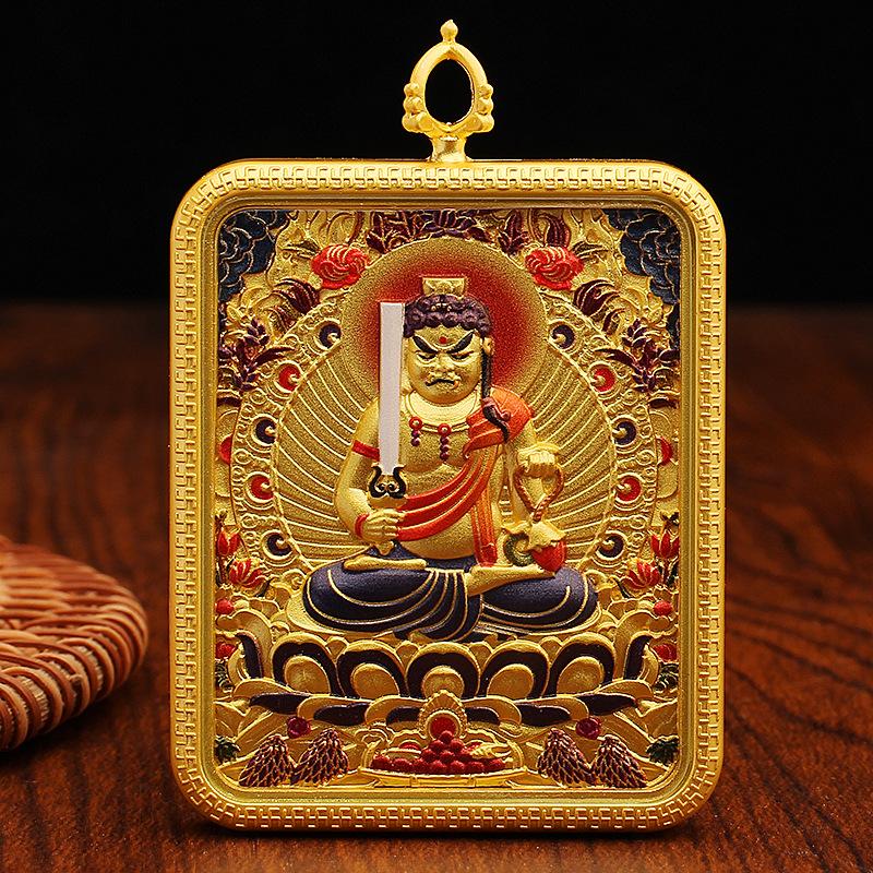 Fünf-Wege-Gott des Reichtums Halskettenseil, handgewebtes Anhängerschnur, Bienenwachs Thangka handbemalte Legierung Accessoires, Tibetanisches handgeriebenes Baumwollseil