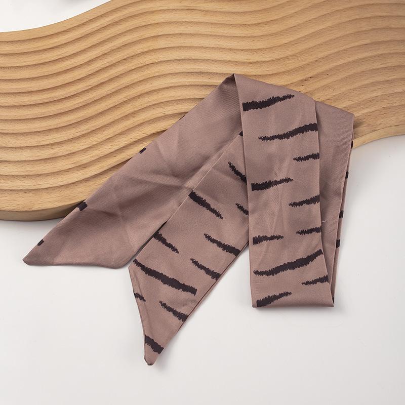 Brown Camellia Retro French Silk Scarf Headband Streamer Hair Tie