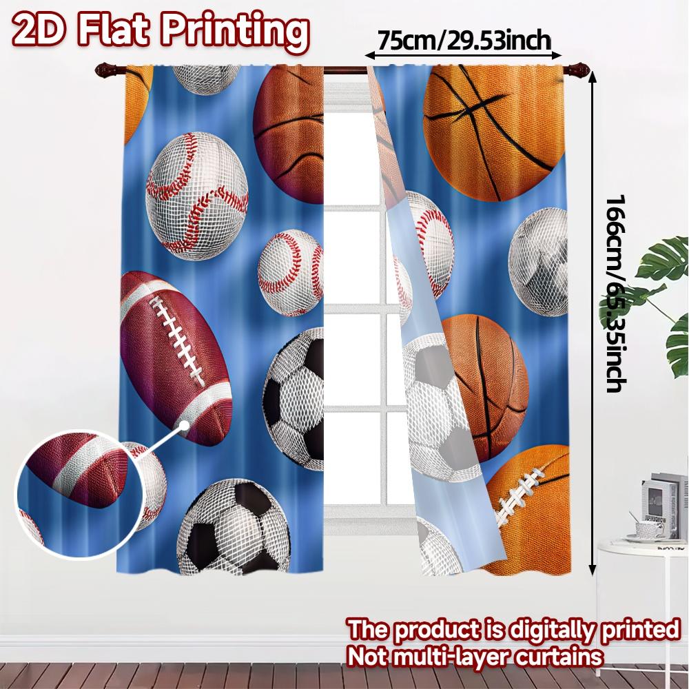 2D Flat Printing  JIT 2pcs   Curtains (Without Rod) Ball Parade Pattern Modern Curtains Versatile Polyester Fabric Curtains Room