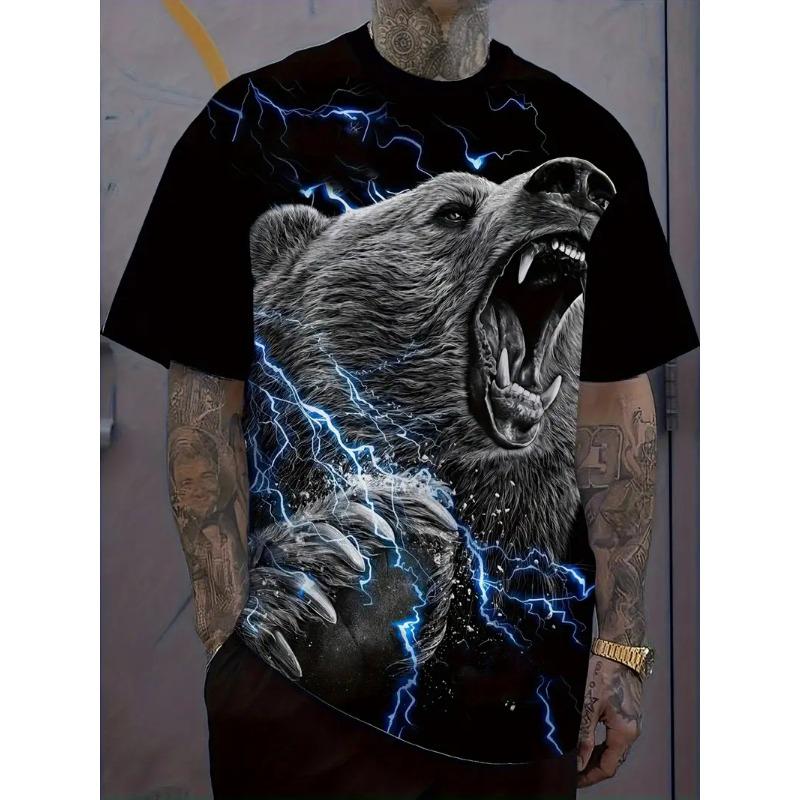 Men's 3D Printed Round Neck Casual T-shirt for Summer Wear Lightweight Breathable Trendy Versatile No Pressure Bear Pattern T-shirt