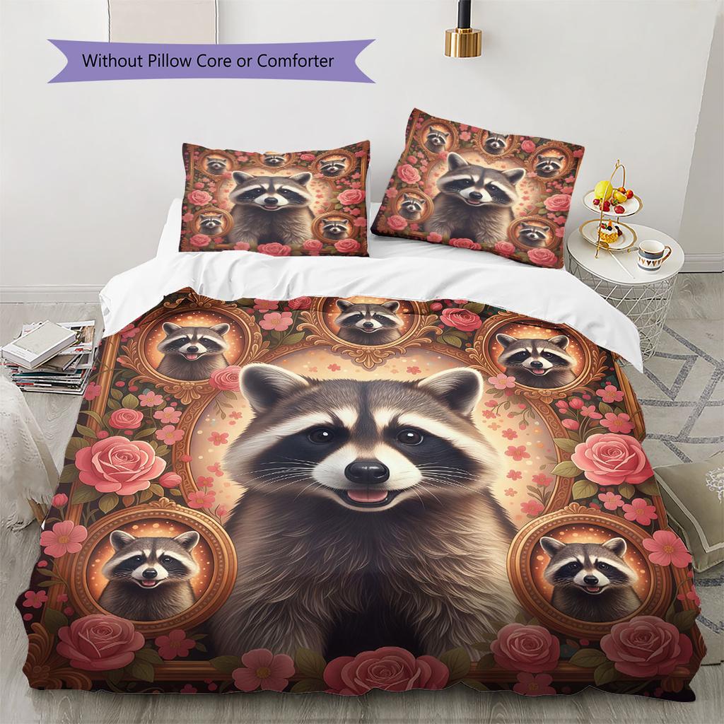 RoseAnimalPortraits Pattern Bedding Quilt Set Quilt Cover Pillowcase Home Decoration Birthday Gift (1 * duvet cover + 2 * pillowcase, without core)