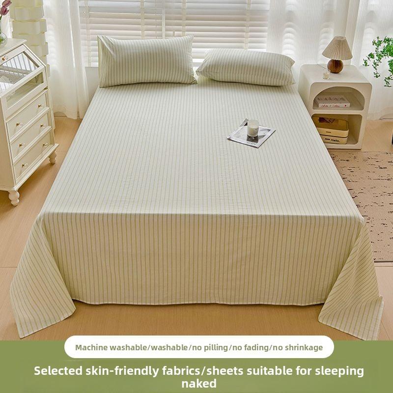 Thick Brushed Striped Bed Sheet Minimalist Solid Student Dormitory Single/Double 3Pcs Set