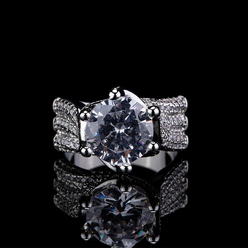 Luxury Rotating Full Diamond Six-Claw Flash Zircon Ring Women'S Luxury Zircon Large Carat Sansheng Iii Diamond Ring