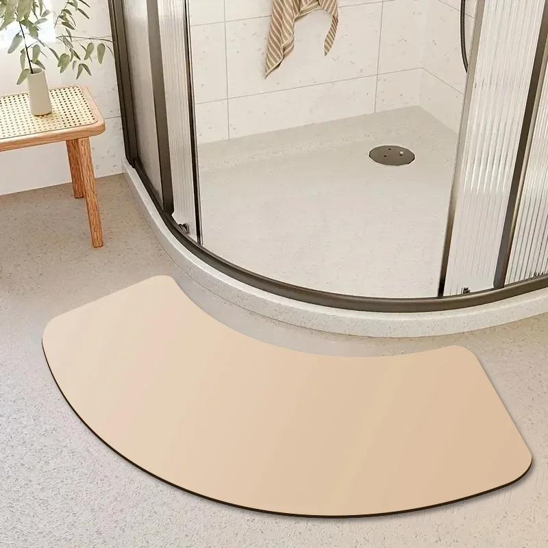 Solid Color Simple Bathroom Floor Mat Curved Anti-Slip Water Absorbing Shower Room Floor Mat Home Decoration