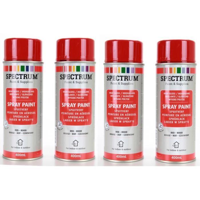 Peinture en Aérosol - ROUGE - Lot de 4 - 400ml - Acrylique - Séchage rapide 10 min