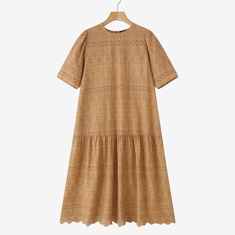 ZANZEA Women Casual Round Neck Loose Half Sleeve Lace Dress